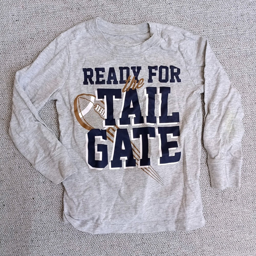 Carter's Graphic Tee Toddler 2T Grey Good Football Tailgate Long Sleeve Shirt